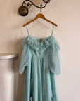 Vintage 80s Sky Blue Tulle Off Shoulder Party Dress
