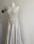 Vintage 90s Italian Naked Embroidered Satin Wedding Dress