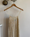 Vintage 90s Pure Silk Sequin Party Dress Creme