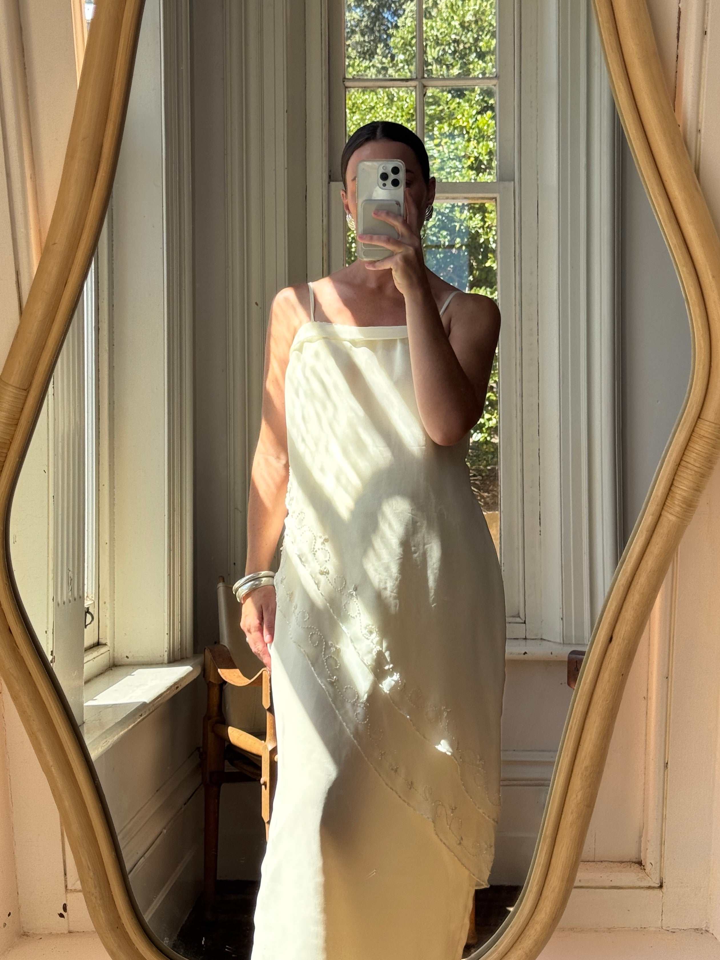 Vintage 90s Embroidered Column Wedding Dress