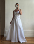 Vintage 90s White Satin Double Bow Two Piece Wedding Gown