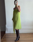 Vintage Y2K Chartreuse Strapless Pure Silk Brooch Dress