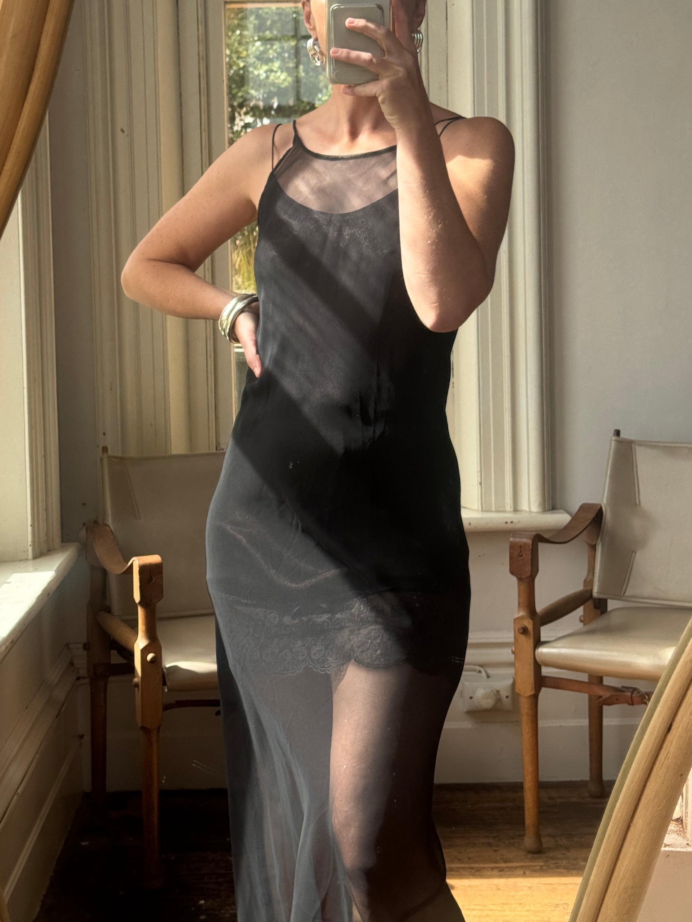 Vintage 90s Archival Jenny Bannister Sheer Slip Dress Noir