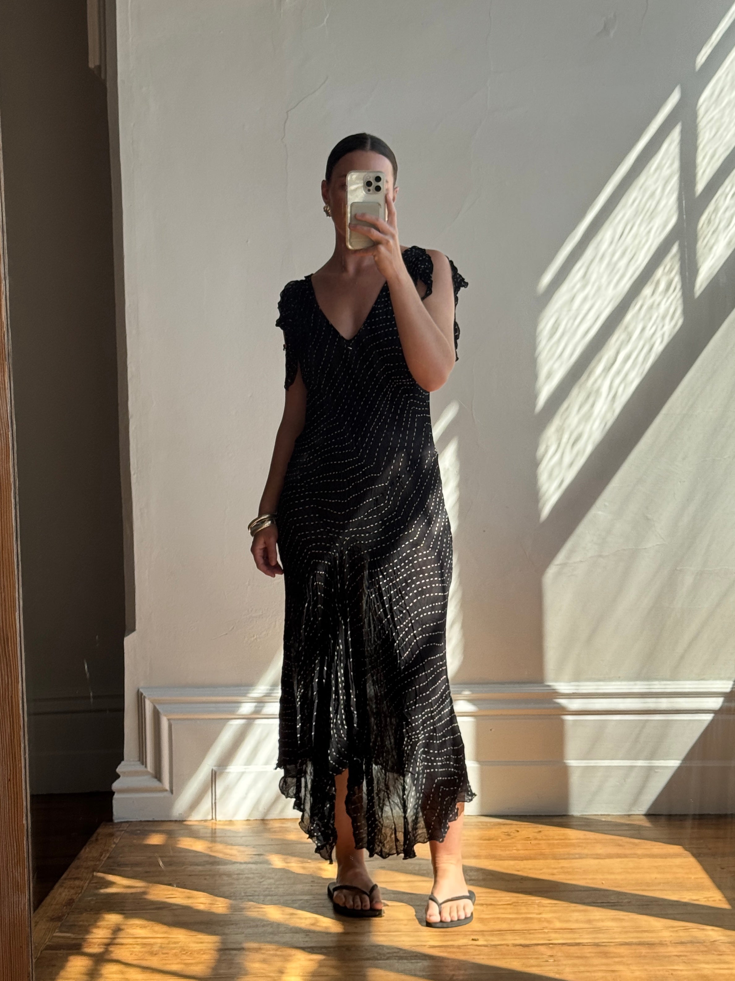 Vintage 90s Crinkle Sheer Fairy Dress Noir