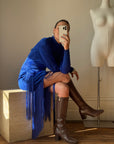 Vintage 80s Royal Blue Long Sleeve Fringe Dress
