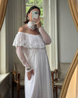 Vintage 70s Australian Made Off Lace Frill Wedding Gown