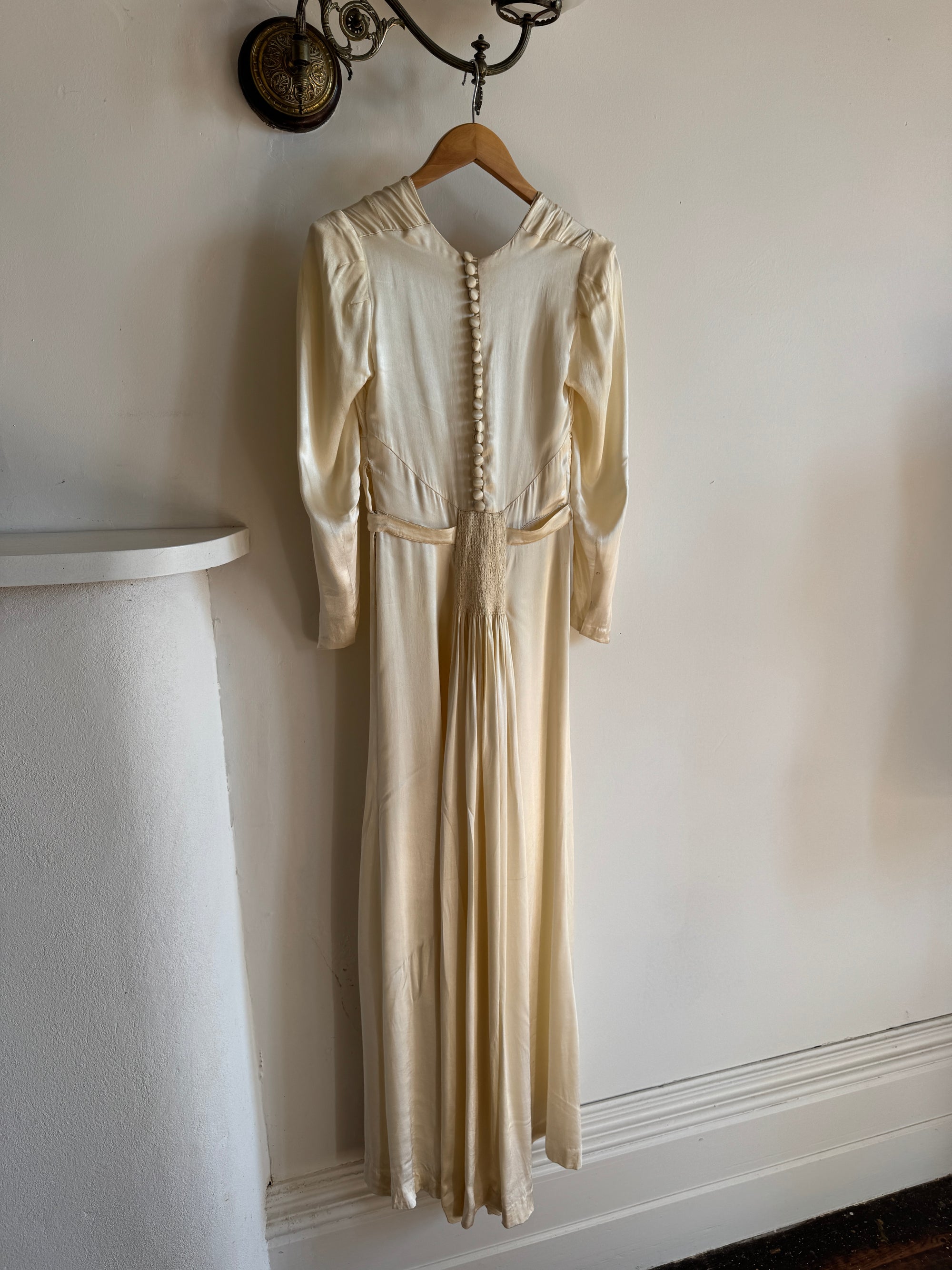 Vintage 40s Liquid Satin Classic Bridal Midi With Bows