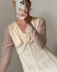 Vintage 70s Chiffon Rosette Wedding Dress Creme