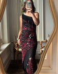 Vintage 90s Beaded Asymmetrical Evening Dress Red Vine