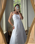 Vintage 90s A-Line Satin Wedding Dress with Rhinestone Pendant