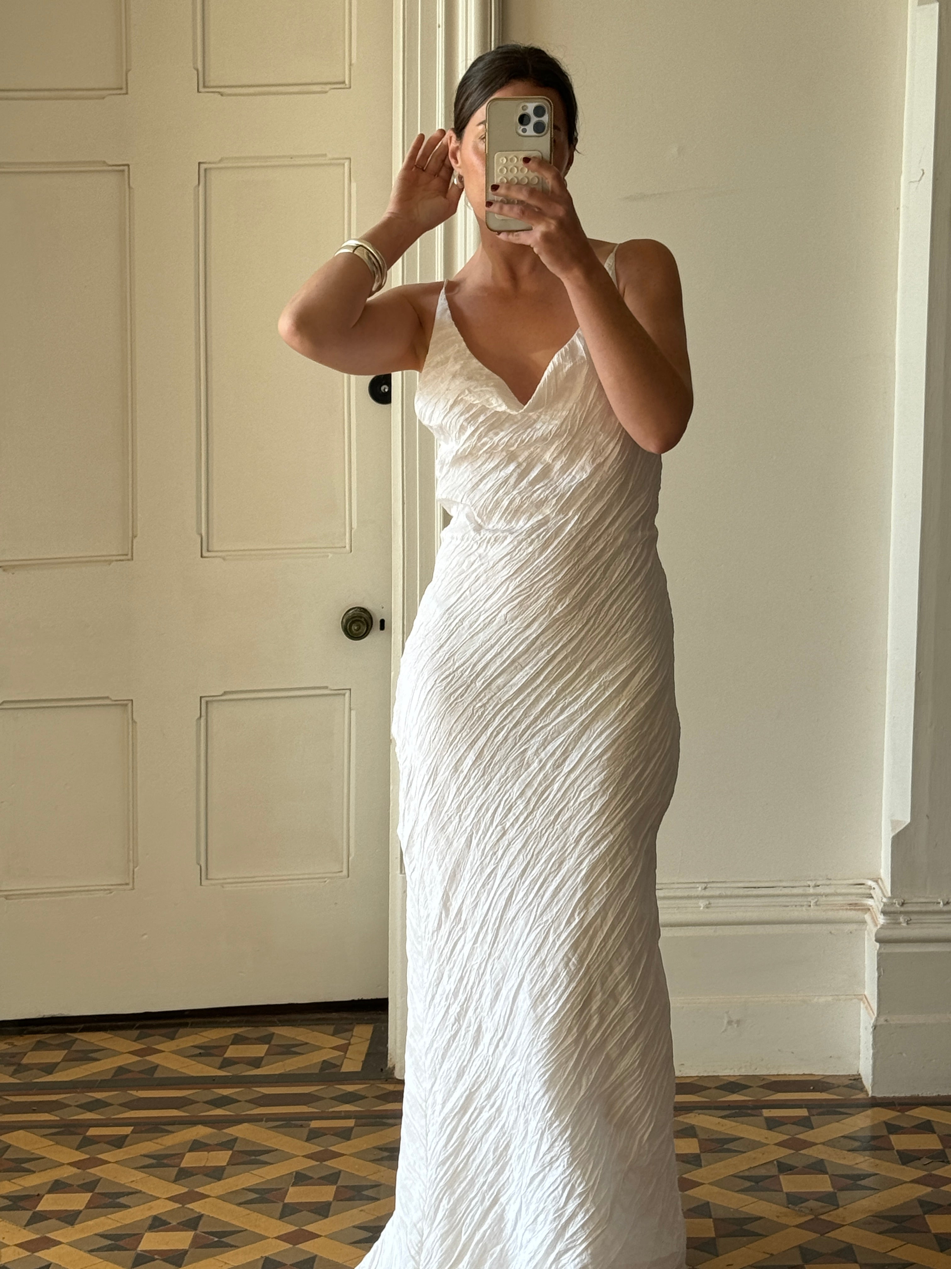 Vintage 90s Crinkle Bias Cut Wedding Dress