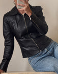 Vintage 90s Cropped Zip Front Leather Jacket