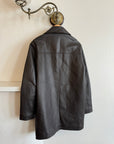 Vintage Leather Trench Button Up With Quilted Lining Dark Brown
