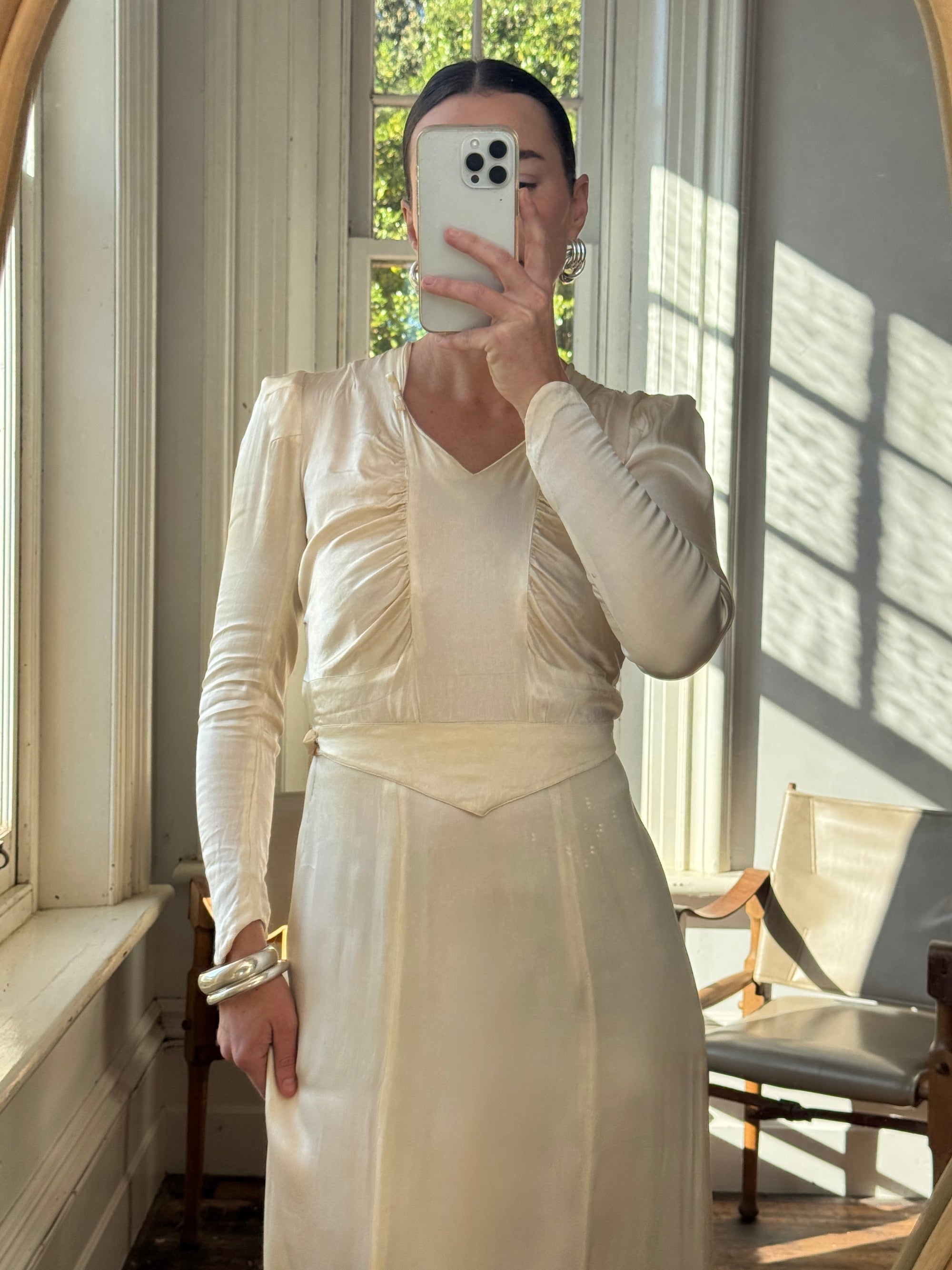 Vintage 40s Liquid Satin Classic Bridal Midi With Bows