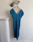 Vintage 80s Fringe Party Dress Ocean Blue