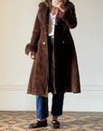 Vintage Suede Leather and Shearling Coat Chocolate Brown