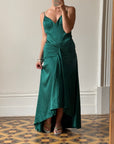 Vintage 90s Satin Drop Waist Evening Dress Teal
