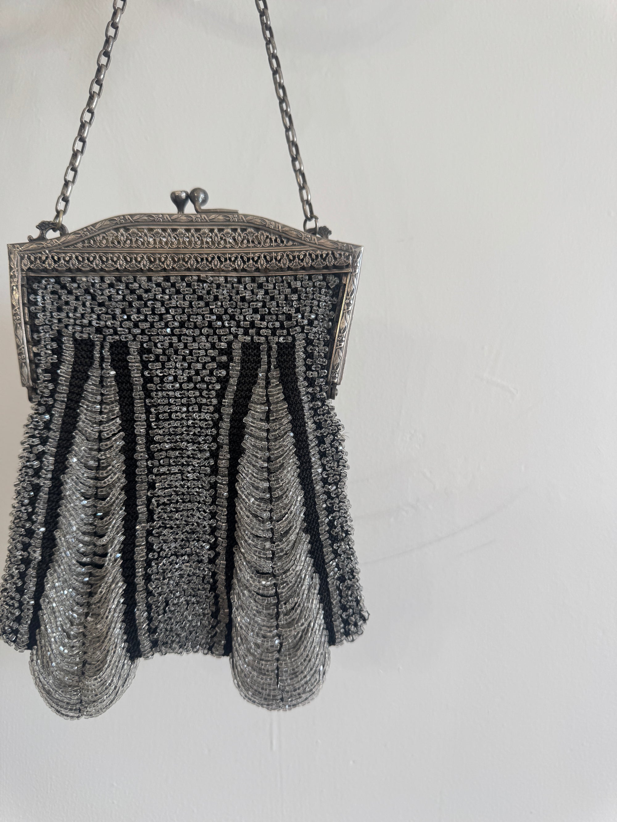 Antique 1920s Ornate Art Deco Evening Bag Noir