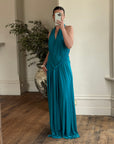 Vintage Y2K Plunging Jersey Multiwear Maxi Dress Teal
