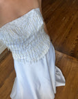 Vintage 90s Beaded Tassel Strapless Satin Wedding Gown