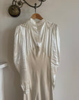 Vintage 40s Liquid Satin Beaded Wedding Gown with Chapel Train