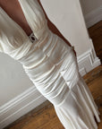 Vintage Y2K USA Made Mermaid Satin Fluted Dress Ivory