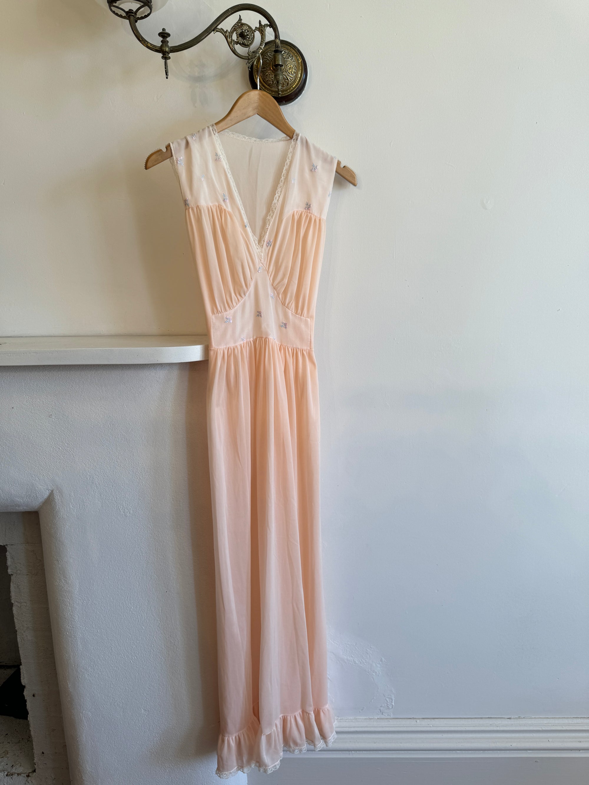 Vintage Apricot and Blue Petite Floral Maxi Dress
