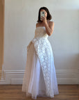 Vintage Y2K Strapless 3D Abstract Floral Wedding Gown