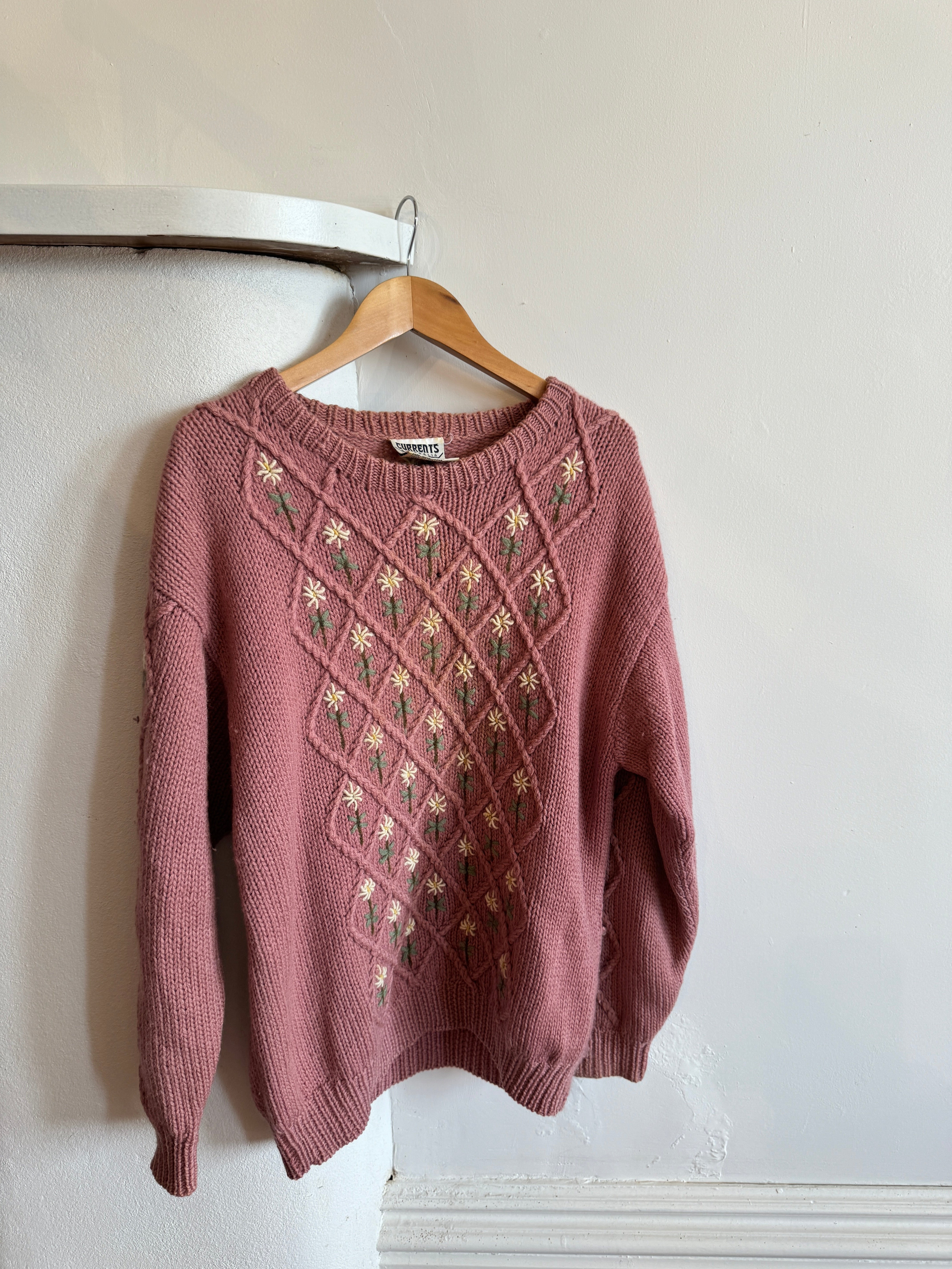 Vintage Chunky Wool Daisy Knit Dusty Pink
