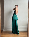 Vintage 90s Satin Drop Waist Evening Dress Teal