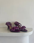 Vintage 90s Ferragamo Strappy Flower Heels Grape