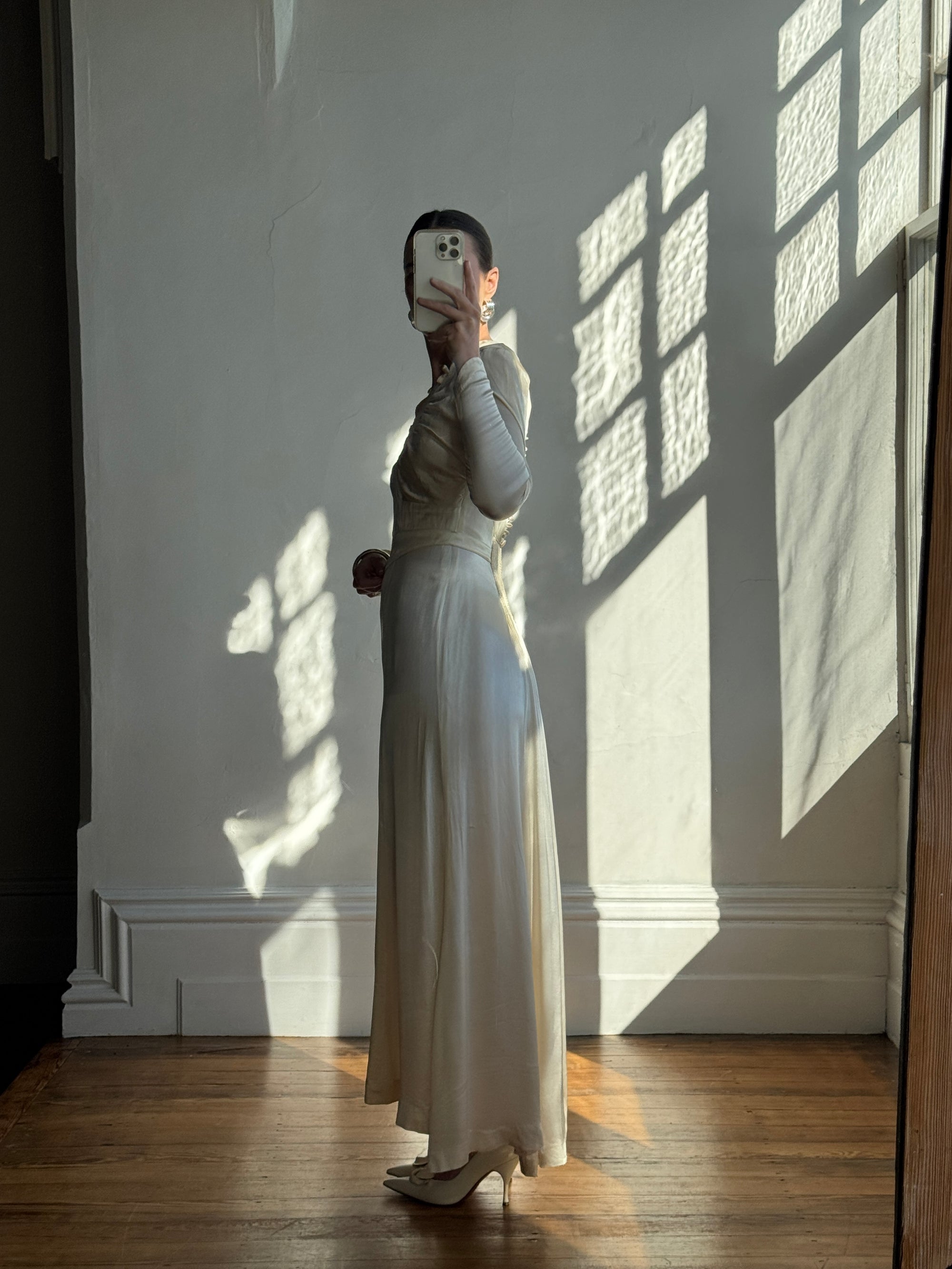 Vintage 40s Liquid Satin Classic Bridal Midi With Bows