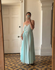 Vintage 50s Aqua Pleated Negligee Slip Cream Lace