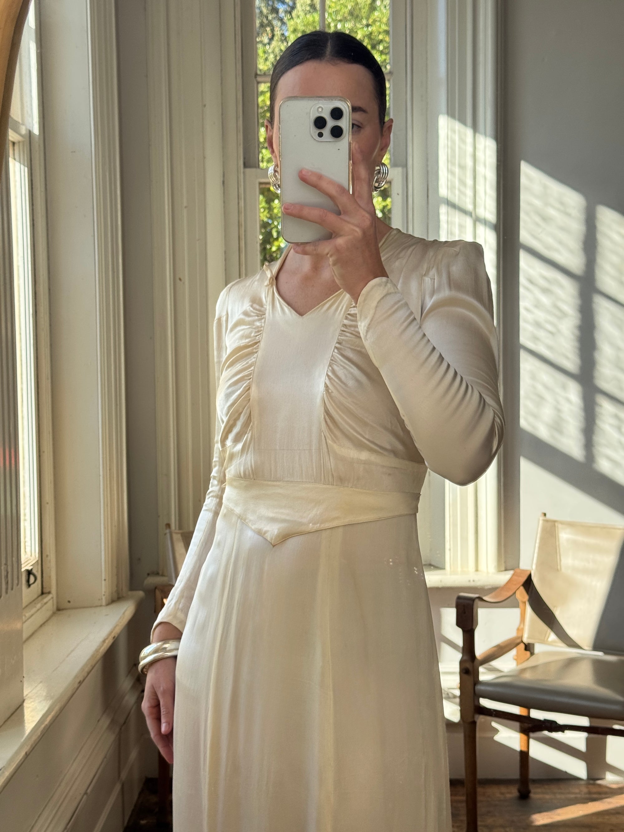 Vintage 40s Liquid Satin Classic Bridal Midi With Bows