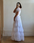 Vintage 70s Tiered Lace Wedding Dress With Ribbon