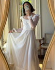 Vintage 70s Polka Scoop Neck Wedding Dress