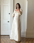 Vintage 90s Pure Silk Satin Baroque Scoop Neck Wedding Gown and Veil