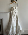 Vintage Y2K Strapless Satin Wedding Gown with Ruffled Train