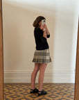 Vintage Tartan Wool Pleated Mini Skirt Light Grey