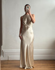 Vintage 90s Plein Sud Champagne Satin Halter Gown