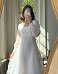 Vintage 60s Lace Wedding Dress With Pleated Ruffle Train