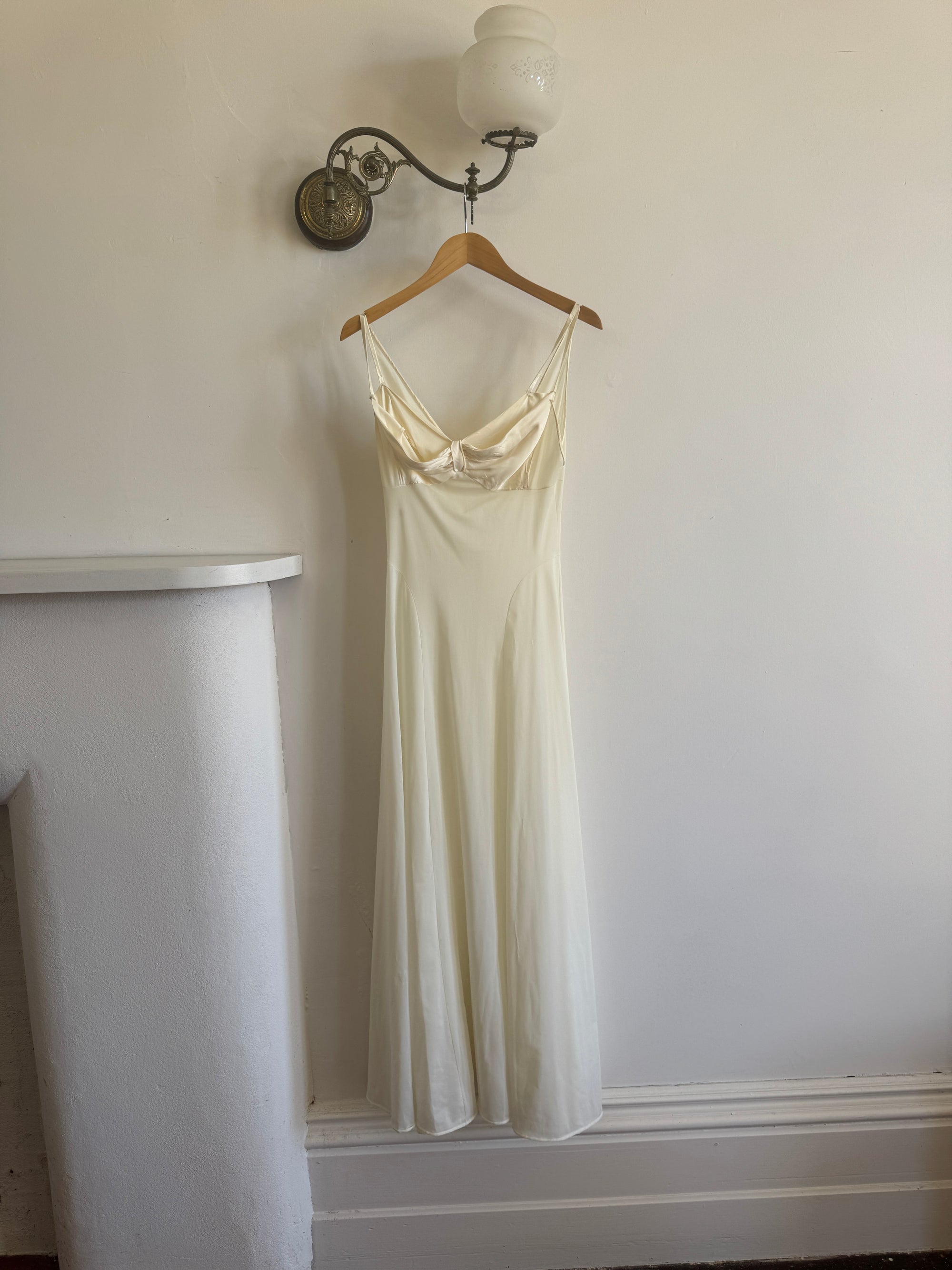 Vintage 50s Chiffon Bow Peignoir Slip Set Creme
