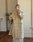 Vintage 60s Wool and Mohair Creme Check Coat