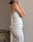 Vintage 90s Couture Satin Lace Up Fishtail Wedding Dress
