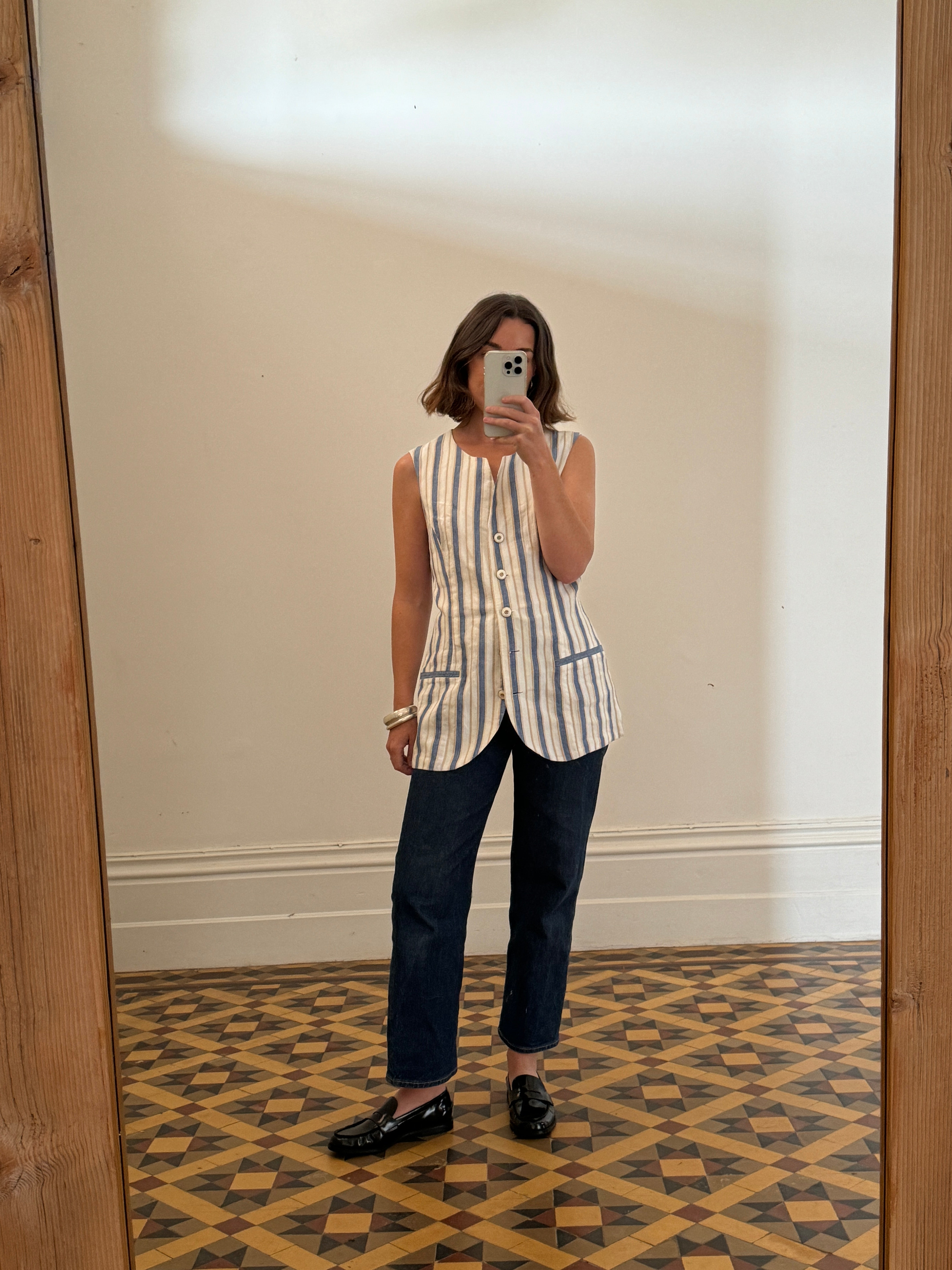 Vintage Tailored Blue and Oat Stripe Vest