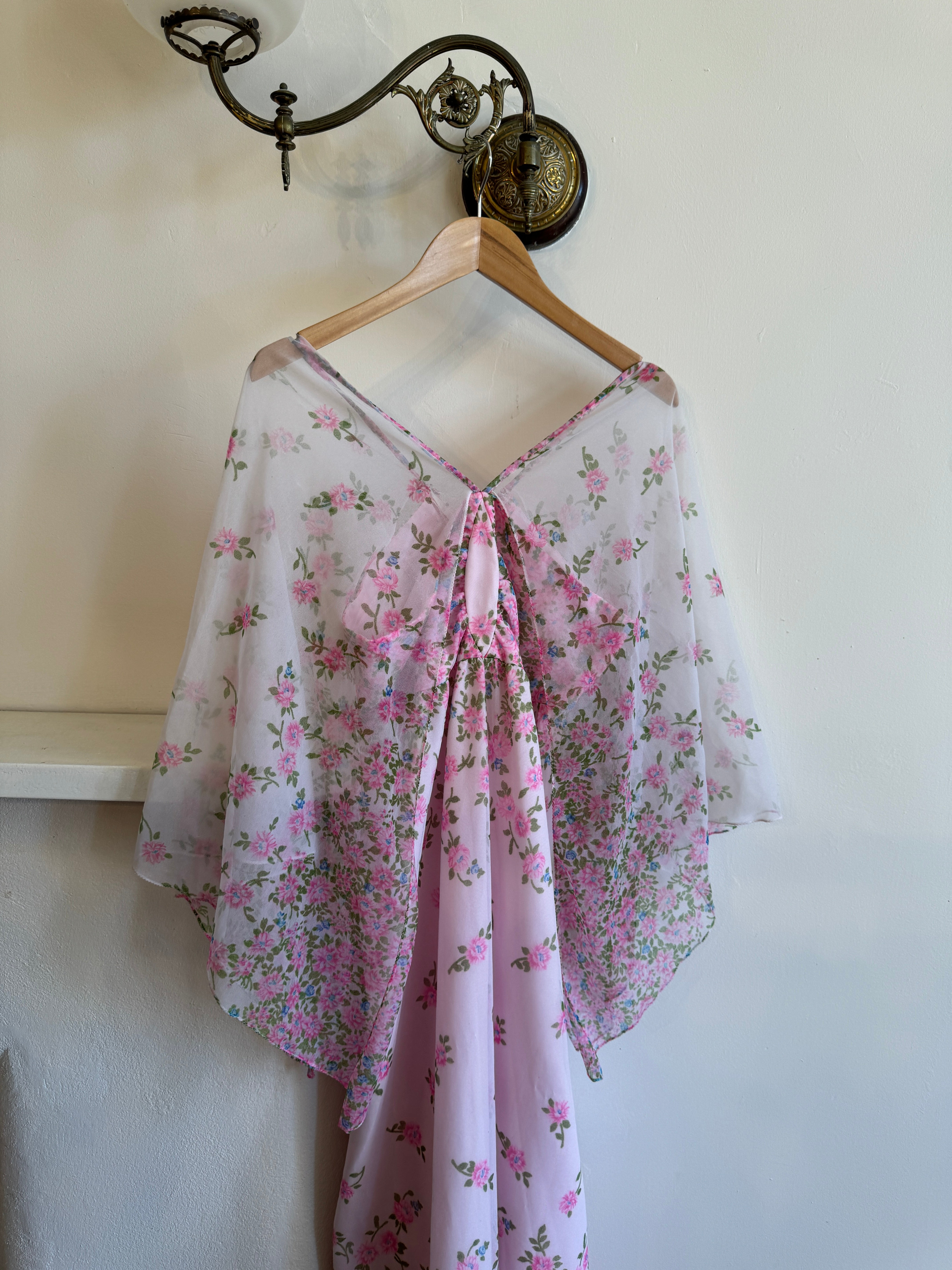 Vintage 70s Fairy Flower Garden Maxi Dress Pink