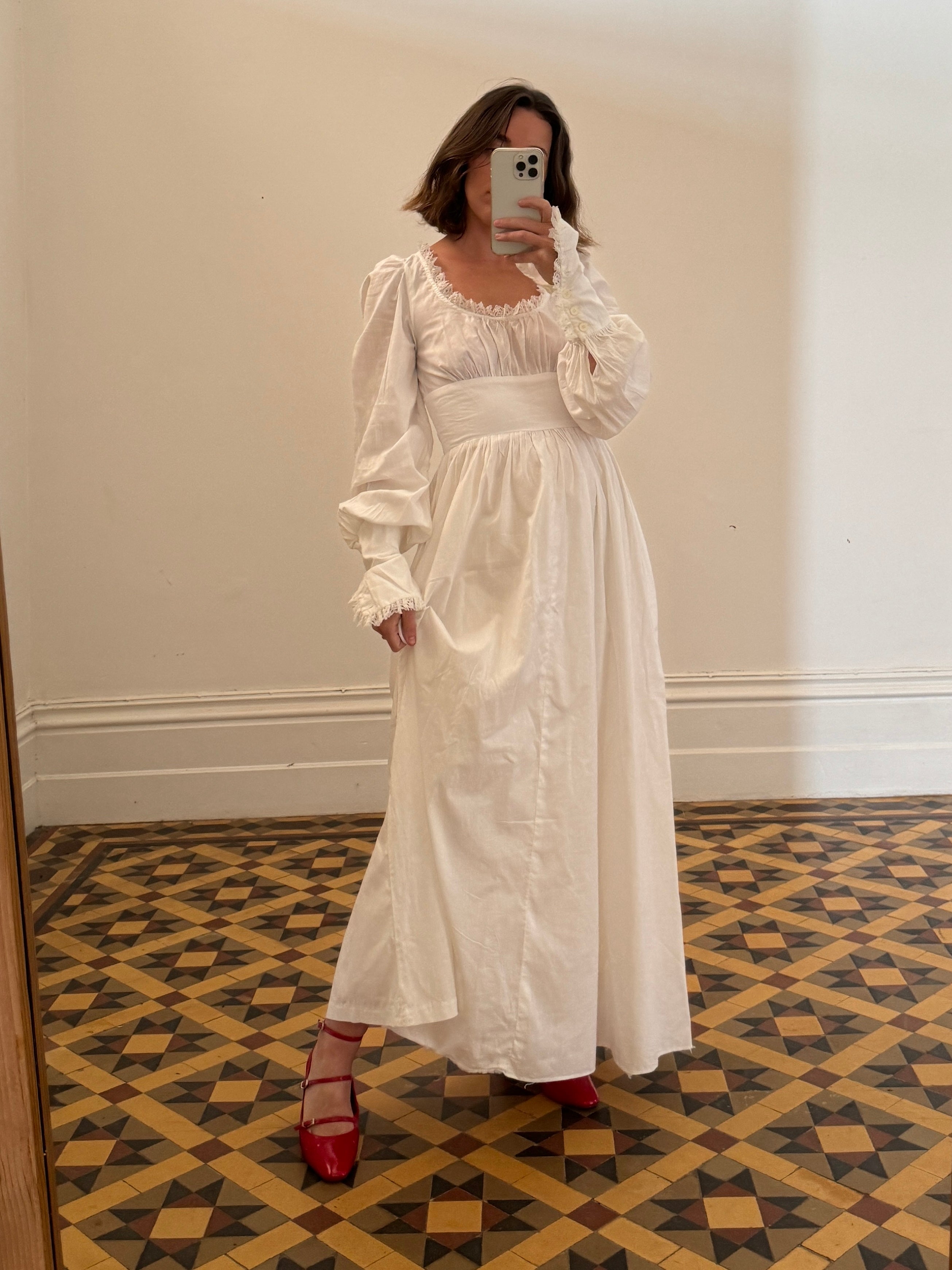 Vintage 70s Romantic Cotton Maxi Dress