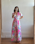 Vintage 70s Pink Floral Slip and Wrap Dress Set