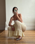 Vintage 70s Wool Crochet Beaded Mermaid Bias Skirt