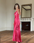 Vintage 90s Pure Silk Bias Cut Slip Dress With Rhinestones Hot Pink